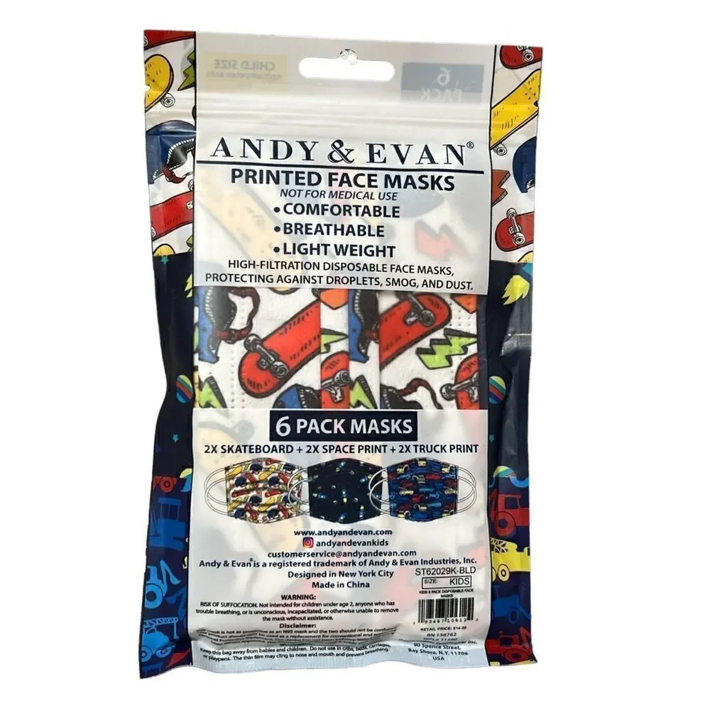 Andy & Evan 6 Pack Base Layer Fashion Masks for Kids New